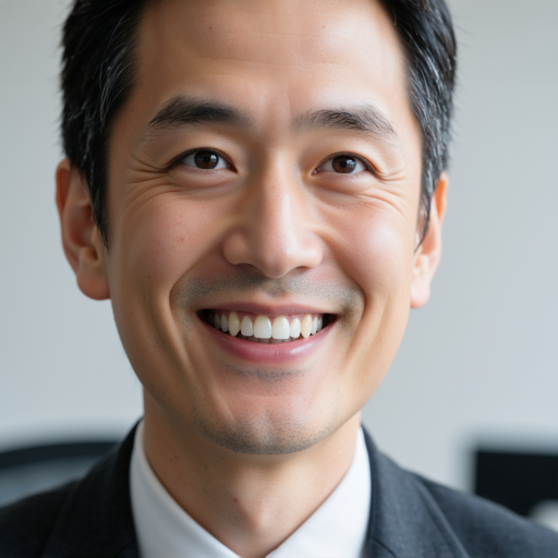 四十岁左右中年男性头像，穿深色西装，背景简洁，眼神坚定，体现领导者的专业形象